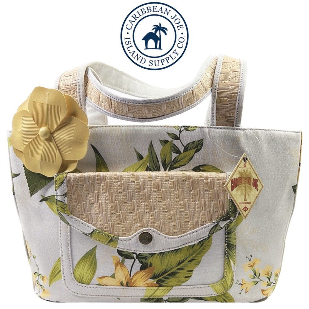Vintage Caribbean Joe Handbag Tropical‎ Straw Flower Shoulder Purse
